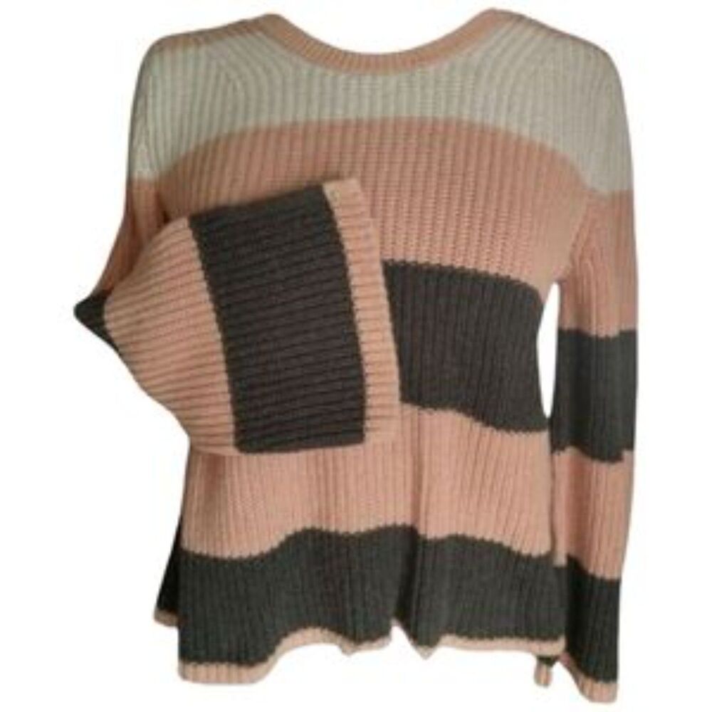 GAP Block Wide Sleeve Pink Multi-Striped Chunky Knit Sweater